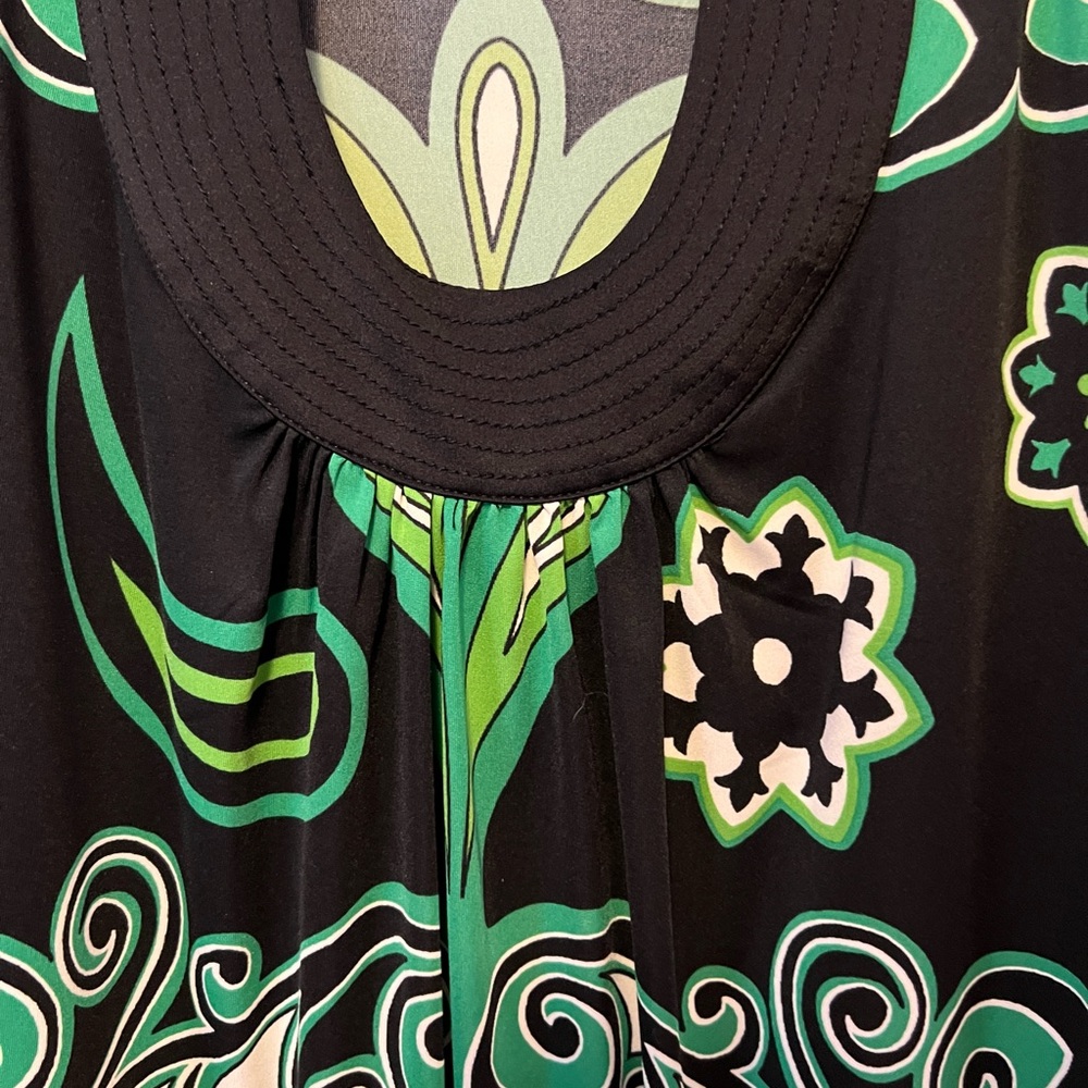 INC International Concepts Green Black Retro Dress 1X Scoop Neck 3/4 Sleeve - Picture 3 of 10